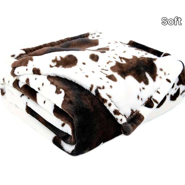 1pc Soft Cow Print Fleece Blanket - Cozy Flannel Blanket Suitable For All Seasons - Great For Daughters, Adults, Students And Teenagers, Autumn Decor, Room Decor