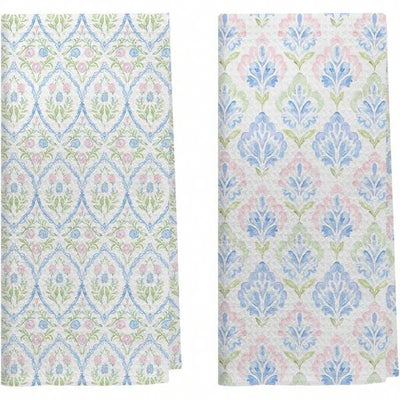 2pcs 16x24 Inch Grandmillennial Pink And Blue Floral Kitchen Dish Towels, Cottagecore Pink And Green Flower Decorative Hand Towels For Bathroom Kitchen, Grand Millenial Bathroom Decor, For Birthday Anniversaries, Valentine's Day, Thanksgiving